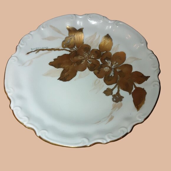 Limoges Beidelman Floral Trinket Jewelry Dish Bowl 5.5 inches Gold Rim Signed